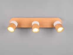 LED Deckenstrahler 3-flammig, Naturholz & Metall Weiß, Breite 48cm