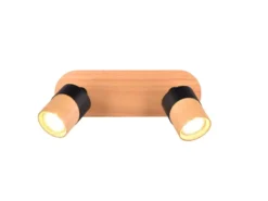 LED Deckenstrahler 2-flammig, Naturholz & Metall Schwarz, Breite 28cm