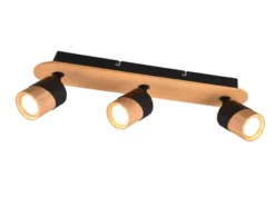 LED Deckenstrahler 3-flammig, Naturholz & Metall Schwarz, Breite 48cm