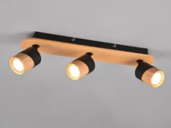 LED Deckenstrahler 3-flammig, Naturholz & Metall Schwarz, Breite 48cm