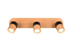 LED Deckenstrahler 3-flammig, Naturholz & Metall Schwarz, Breite 48cm