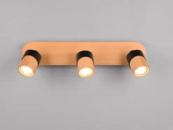 LED Deckenstrahler 3-flammig, Naturholz & Metall Schwarz, Breite 48cm
