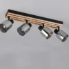 LED Deckenstrahler 4-flammig, Rauchglas Schwarz & Holzlamellen, Breite 64,5cm