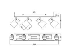 LED Deckenstrahler 4-flammig, Rauchglas Schwarz & Holzlamellen, Breite 64,5cm