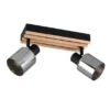 LED Deckenstrahler 2-flammig, Rauchglas Schwarz & Holzlamellen, Breite 38,5cm