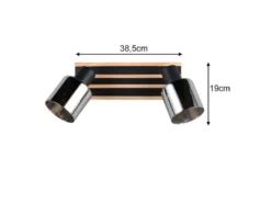 LED Deckenstrahler 2-flammig, Rauchglas Schwarz & Holzlamellen, Breite 38,5cm