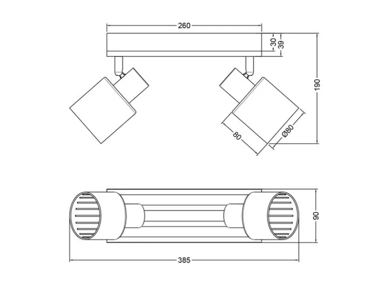 LED Deckenstrahler 2-flammig, Rauchglas Schwarz & Holzlamellen, Breite 38,5cm