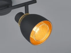 LED Deckenstrahler 2-flammig Schwarz Gold mit Drahtgeflecht, Breite 28cm