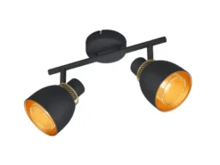 LED Deckenstrahler 2-flammig Schwarz Gold mit Drahtgeflecht, Breite 28cm