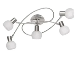 LED Deckenstrahler 5-flammig Silber Chrom & Glas Alabaster, Breite 64,4cm