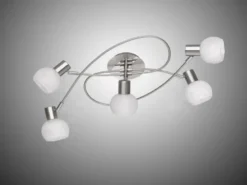 LED Deckenstrahler 5-flammig Silber Chrom & Glas Alabaster, Breite 64,4cm