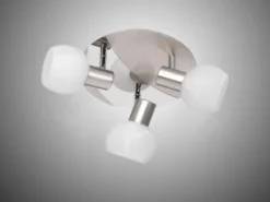 LED Deckenstrahler 3 flammig, Silber/Chrom Glas Alabaster, Ø 22cm