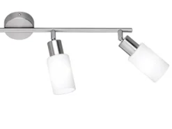 LED Deckenstrahler 4-flammig Silber mit Glas Lampenschirmen Weiß, Breite 60cm