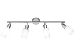 LED Deckenstrahler 4-flammig Silber mit Glas Lampenschirmen Weiß, Breite 60cm