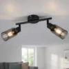 LED Deckenstrahler 2-flammig Schwarz mit Rauchglas Lampenschirmen, Breite 25cm