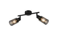 LED Deckenstrahler 2-flammig Schwarz mit Rauchglas Lampenschirmen, Breite 25cm