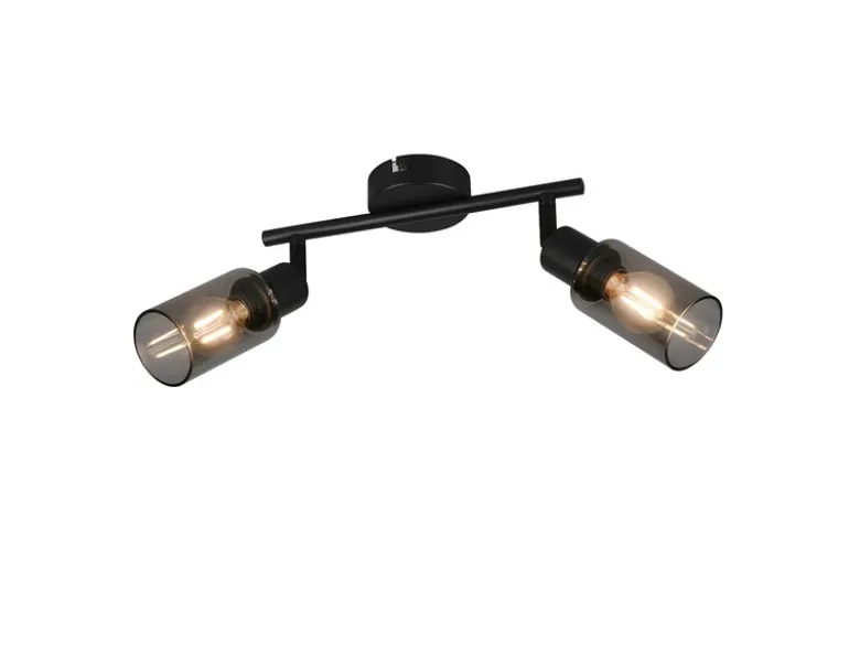 LED Deckenstrahler 2-flammig Schwarz mit Rauchglas Lampenschirmen, Breite 25cm