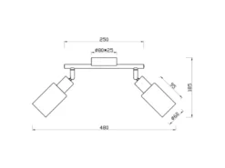 LED Deckenstrahler 2-flammig Schwarz mit Rauchglas Lampenschirmen, Breite 25cm