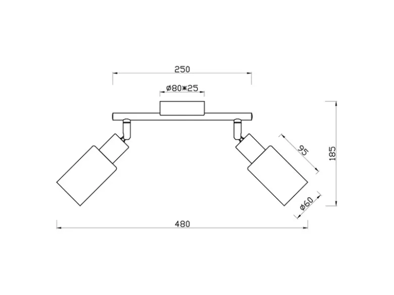 LED Deckenstrahler 2-flammig Schwarz mit Rauchglas Lampenschirmen, Breite 25cm
