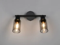 LED Deckenstrahler 2-flammig Schwarz mit Rauchglas Lampenschirmen, Breite 25cm