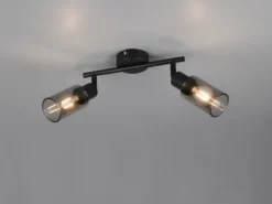 LED Deckenstrahler 2-flammig Schwarz mit Rauchglas Lampenschirmen, Breite 25cm