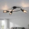 LED Deckenstrahler 3-flammig Schwarz mit Rauchglas Lampenschirmen, Breite 45cm