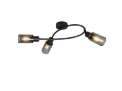 LED Deckenstrahler 3-flammig Schwarz mit Rauchglas Lampenschirmen, Breite 45cm