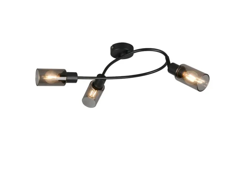 LED Deckenstrahler 3-flammig Schwarz mit Rauchglas Lampenschirmen, Breite 45cm
