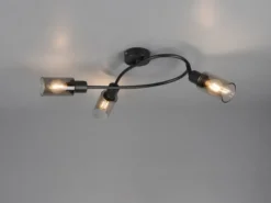LED Deckenstrahler 3-flammig Schwarz mit Rauchglas Lampenschirmen, Breite 45cm