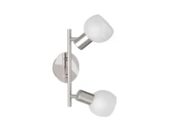 LED Deckenstrahler 2 flammig Silber/Chrom Glas Alabaster, Breite 27cm
