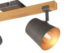 LED Deckenstrahler 2-flammig Silber antik & Gold mit Holz, Breite 42,5cm