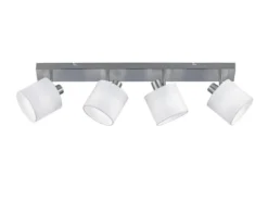 LED Deckenstrahler 4-flammig Silber, Stoffschirme Weiß, Breite 70cm