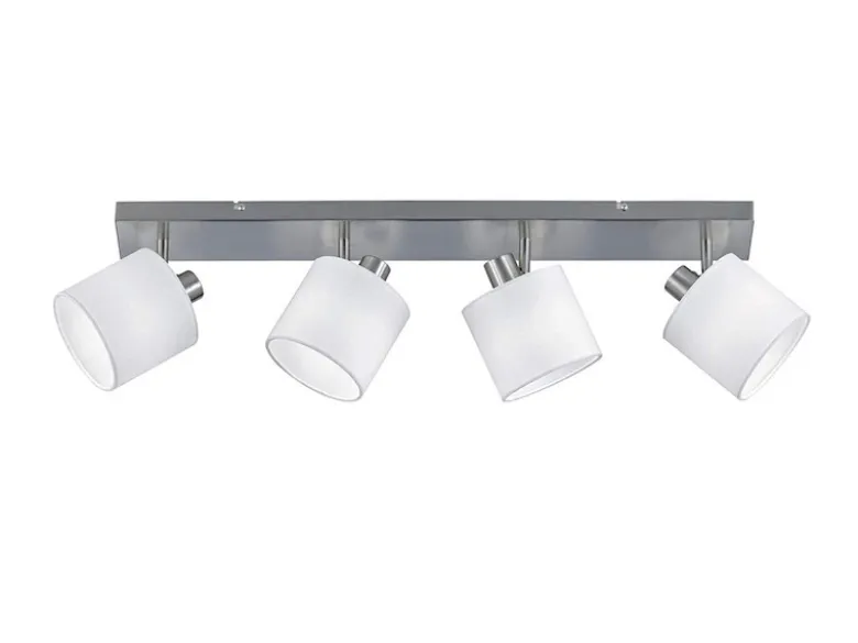 LED Deckenstrahler 4-flammig Silber, Stoffschirme Weiß, Breite 70cm