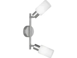 LED Deckenstrahler 2-flammig Silber mit Glas Lampenschirmen Weiß, Breite 25cm
