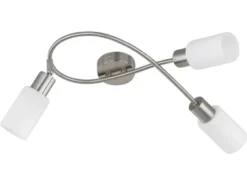 LED Deckenstrahler 3-flammig Silber mit Glas Lampenschirmen Weiß, Breite 45cm