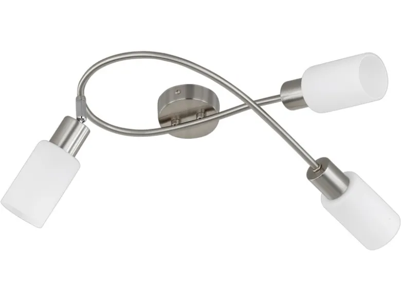 LED Deckenstrahler 3-flammig Silber mit Glas Lampenschirmen Weiß, Breite 45cm