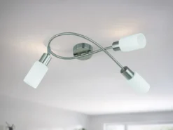 LED Deckenstrahler 3-flammig Silber mit Glas Lampenschirmen Weiß, Breite 45cm