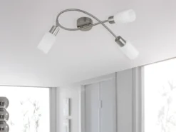 LED Deckenstrahler 3-flammig Silber mit Glas Lampenschirmen Weiß, Breite 45cm
