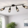 LED Deckenstrahler 4-flammig Schwarz mit Rauchglas Lampenschirmen, Breite 60cm