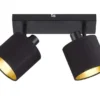 LED Deckenstrahler 2-flammig Schwarz, Stoffschirme Schwarz Gold, Breite 28cm