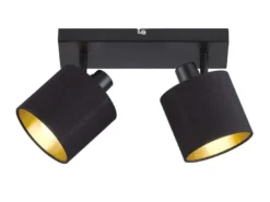 LED Deckenstrahler 2-flammig Schwarz, Stoffschirme Schwarz Gold, Breite 28cm
