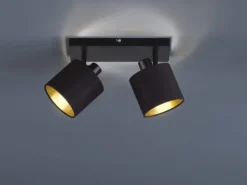 LED Deckenstrahler 2-flammig Schwarz, Stoffschirme Schwarz Gold, Breite 28cm