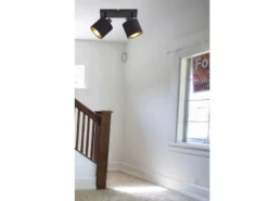 LED Deckenstrahler 2-flammig Schwarz, Stoffschirme Schwarz Gold, Breite 28cm