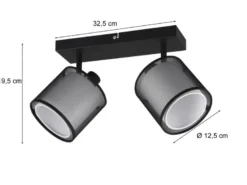 LED Deckenstrahler 2-flammig Stoff Organza Schwarz Weiß, Breite 32,5cm