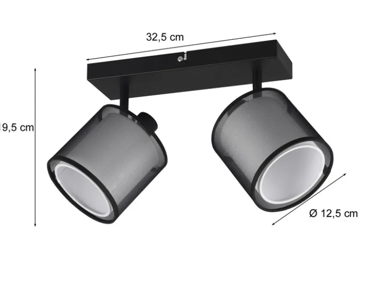 LED Deckenstrahler 2-flammig Stoff Organza Schwarz Weiß, Breite 32,5cm
