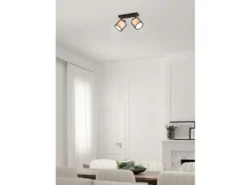 LED Deckenstrahler 2-flammig Stoff Organza Schwarz Weiß, Breite 32,5cm