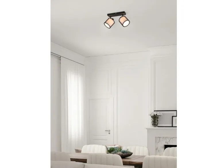 LED Deckenstrahler 2-flammig Stoff Organza Schwarz Weiß, Breite 32,5cm