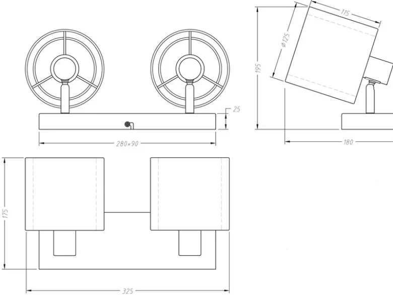 LED Deckenstrahler 2-flammig Stoff Organza Schwarz Weiß, Breite 32,5cm