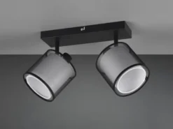 LED Deckenstrahler 2-flammig Stoff Organza Schwarz Weiß, Breite 32,5cm