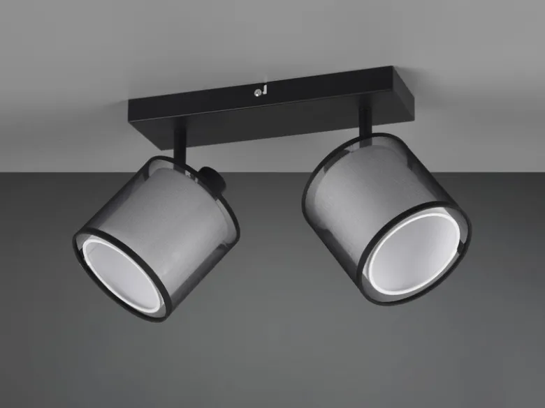 LED Deckenstrahler 2-flammig Stoff Organza Schwarz Weiß, Breite 32,5cm